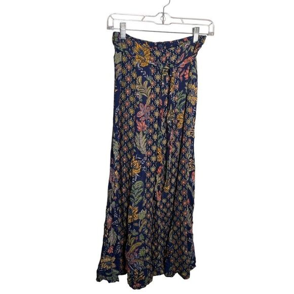 Angie Pants - Angie Pants Women's Small Navy Floral Wide Leg Belted Boho Flare Pull On Artsy